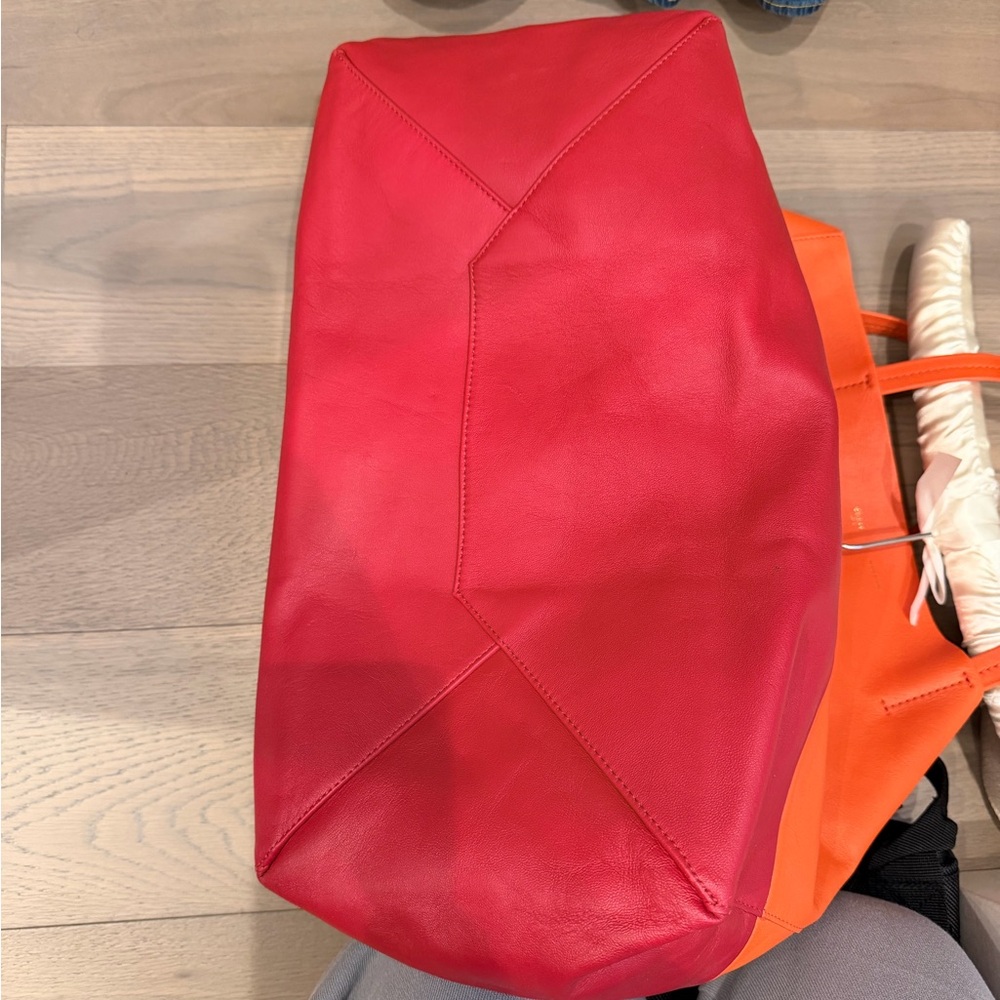 Old Celine, Horizontal Cabas Tote, NEW, two tones - orange/red. - Picture 3 of 9
